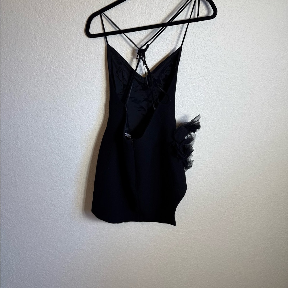DAVID KOMA Black Tulle Ruffle Asymmetrical Hem Cami Mini Dress - Picture 7 of 10